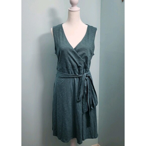 TOAD & CO Cue Sleeveless Wrap Dress Womens L Teal Green Tencel Organic Cotton - Picture 1 of 7